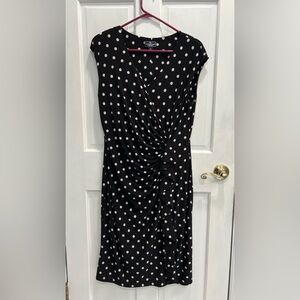 AMERICAN LIVING Black White Polka Dot Ruched Shoulder Pads Ruffle Dress SIZE 14